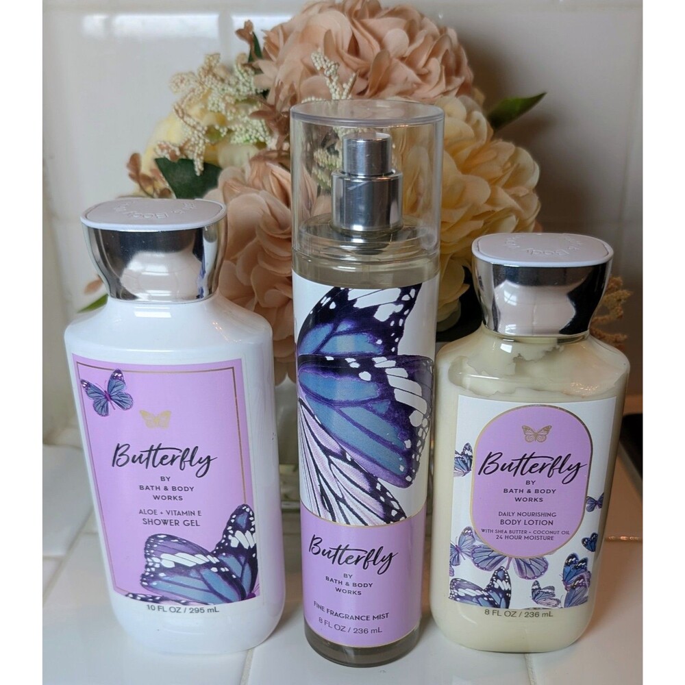 Bath & Body Works Butterfly 3 Pc Lot Mist Shower Gel Lotion Brand New Set